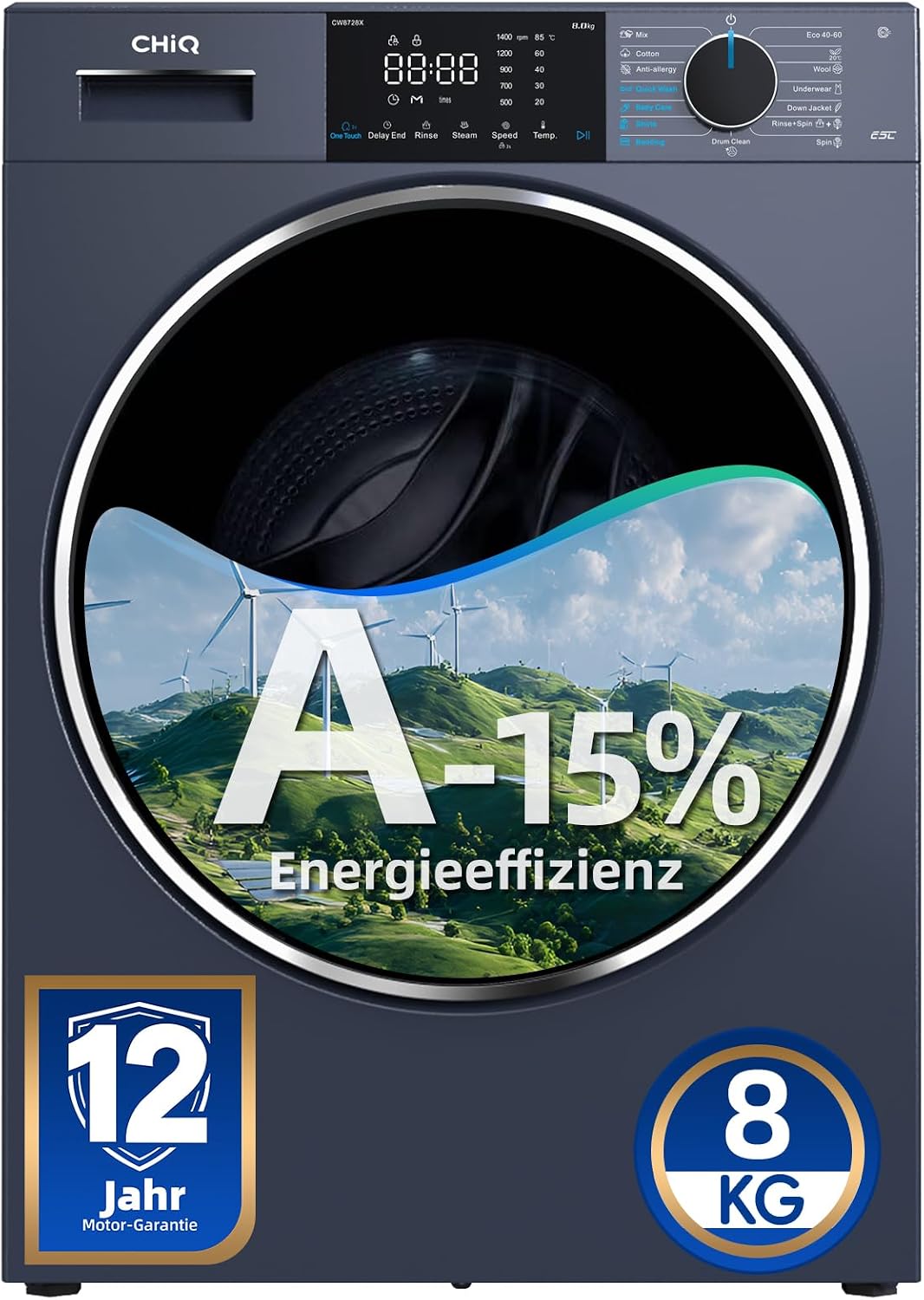 CHiQ Waschmaschine, 8 kg, grau, Slim Frontlader, Klasse A-15%
