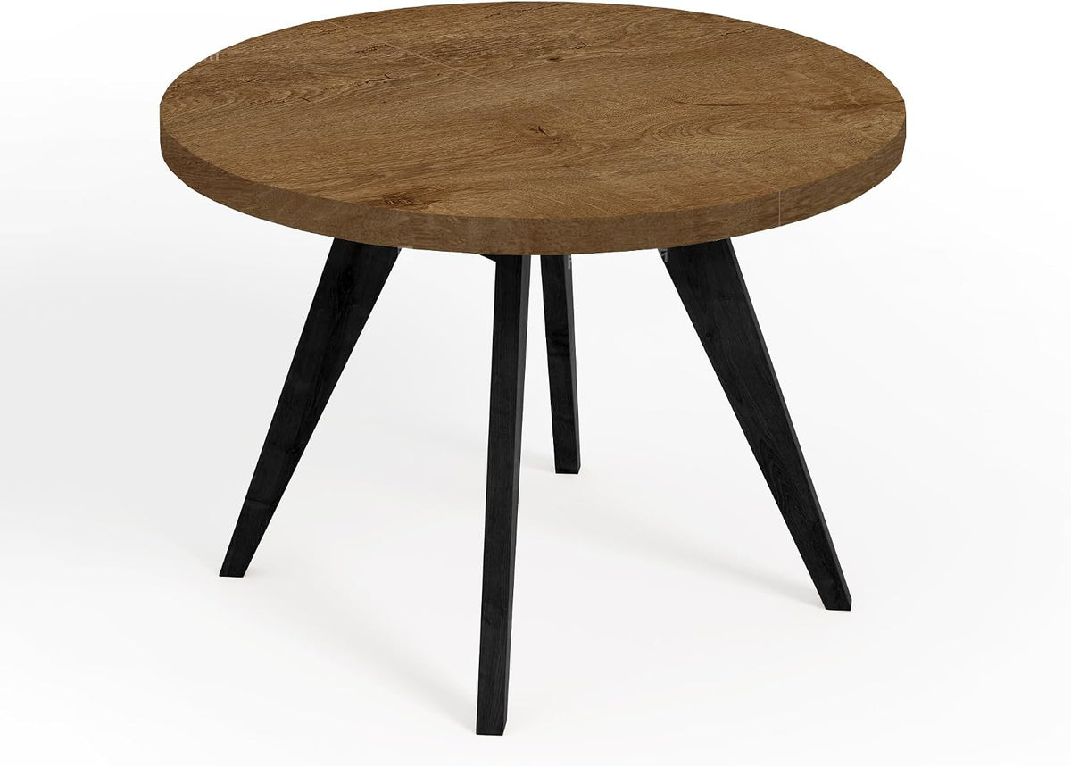 Dekori Möbel Esstisch, 220 cm, Schwarz, Runder Ausziehbarer Tisch für Esszimmer mit Holzbeinen, LORA, Loft-Stil