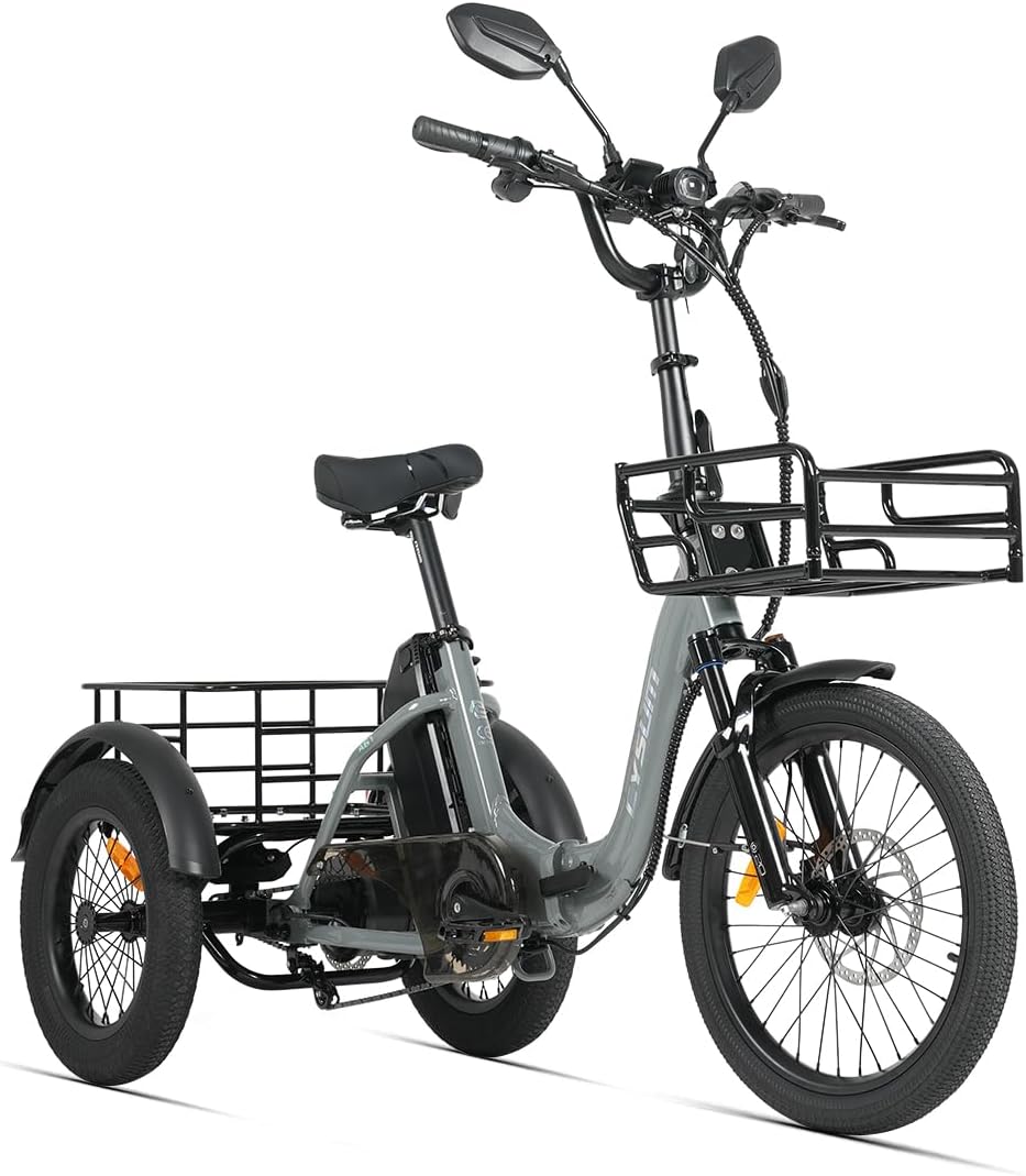 cysum E-Bike, 16 Zoll, 20 Ah, 48 V, Grau/Schwarz, AG1 PRO Dreirad für Erwachsene, faltbares Elektro Dreirad für Herren und Damen