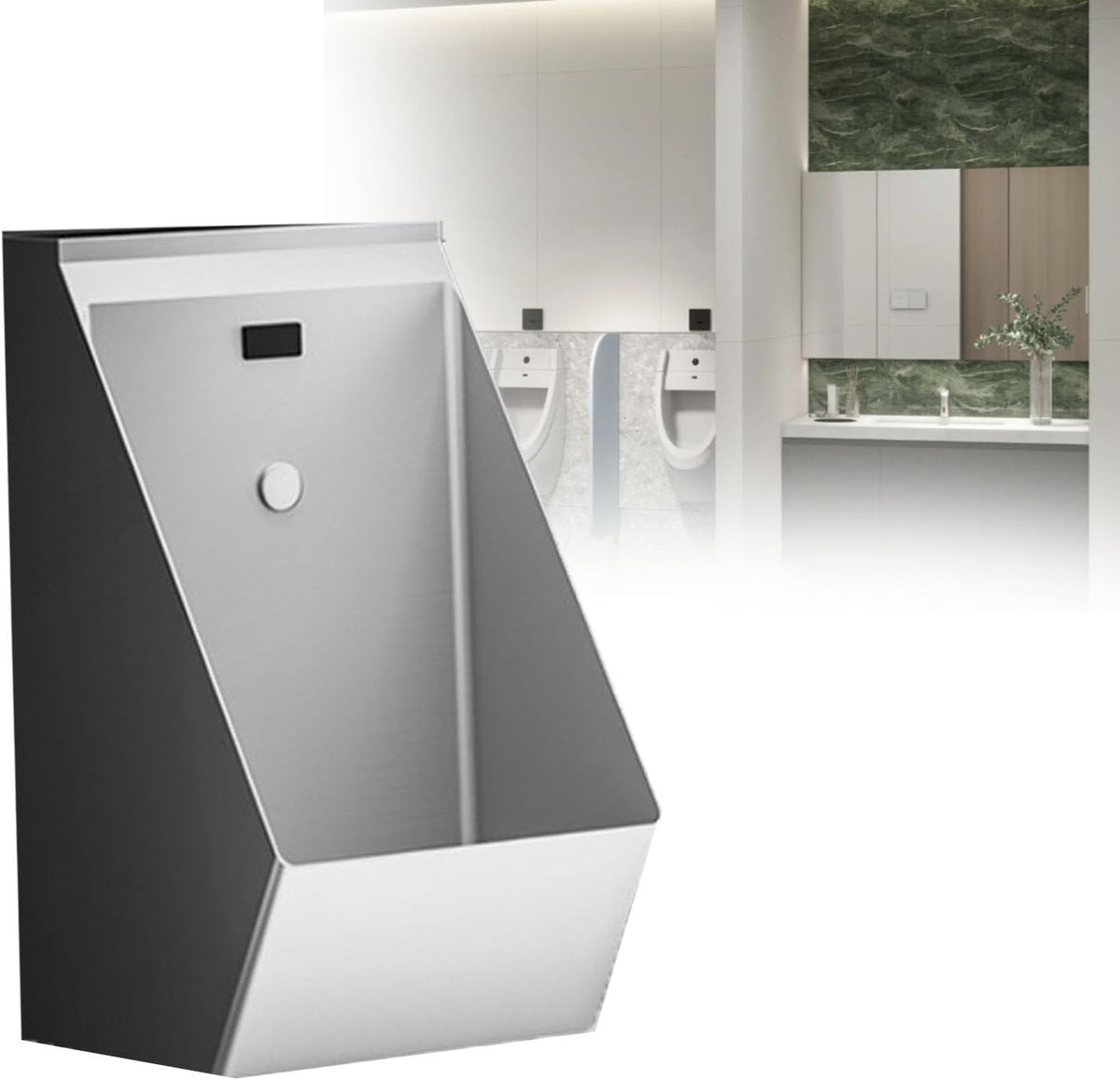 Urinale, Grau, Smart Home, Automatisches Sensor-Urinal zur Wandmontage, berührungslose kommerzielle Edelstahllösung für Bars