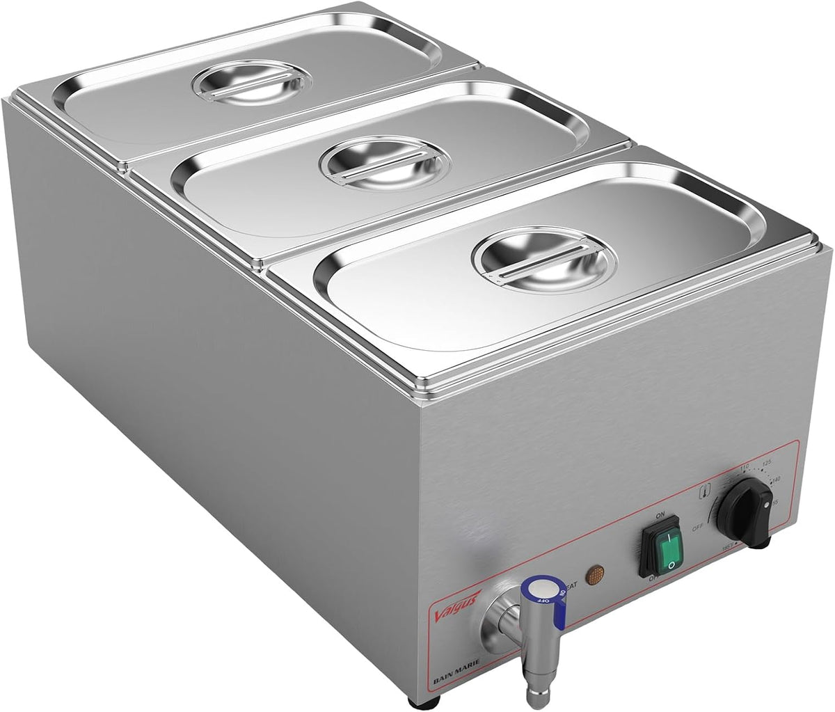 Valgus Speisenwärmer, 16 L, Silber, Edelstahl 3 Abschnitte Bain Marie