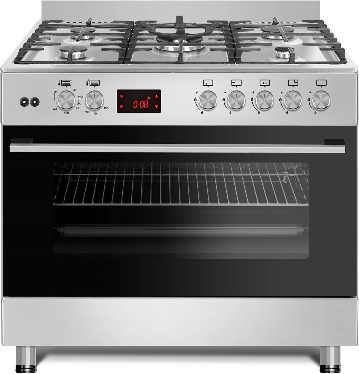 Gasline Backofen, 107 Liter, 90x60 cm, Silber, GAG90PINEX UMLUFT Gas-Herd/ / Gas Oberhitze Elektrisch/OBER