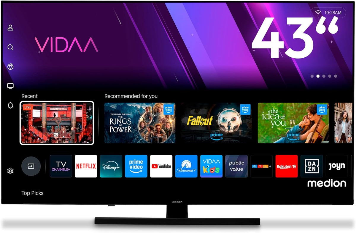 MEDION Fernseher, 43 Zoll, 108 cm, Schwarz, Smart TV, QLED (Smart-TV, Dolby Vision HDR, VIDAA Store, Prime Video