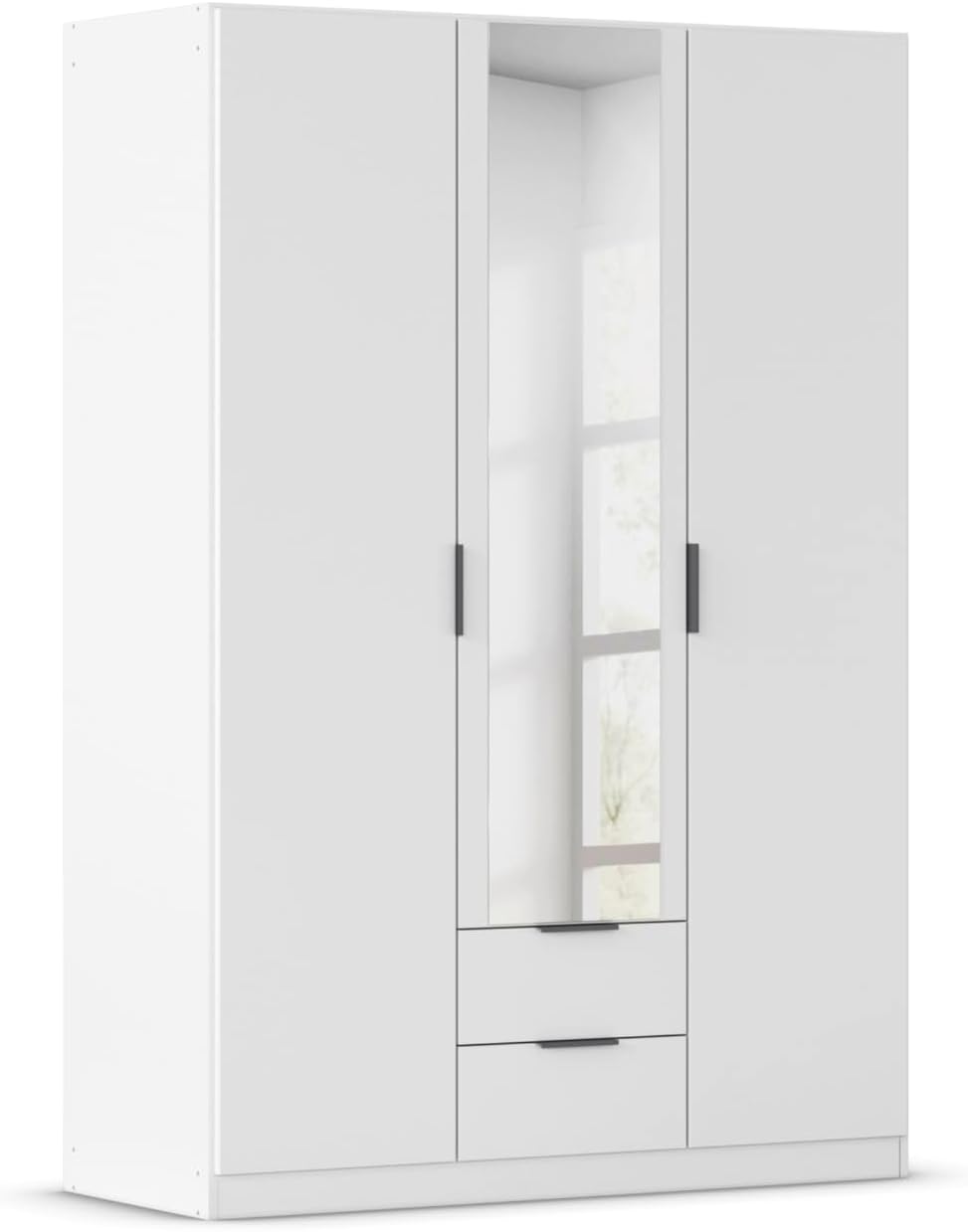 Kleiderschrank Rauch Möbel, 136 cm, Weiß, Lagoa, Garderobe für Schlafzimmer, Kinderzimmer, Jugendzimmer 3-türig mit Spiegel