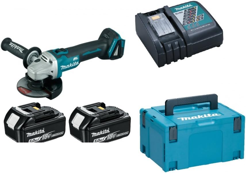 Makita Schleifer, 5,0 Ah, 18 V, Schwarz/Blau/Silber, Akku-Winkel, DGA506RTJ, mit 2x Akku