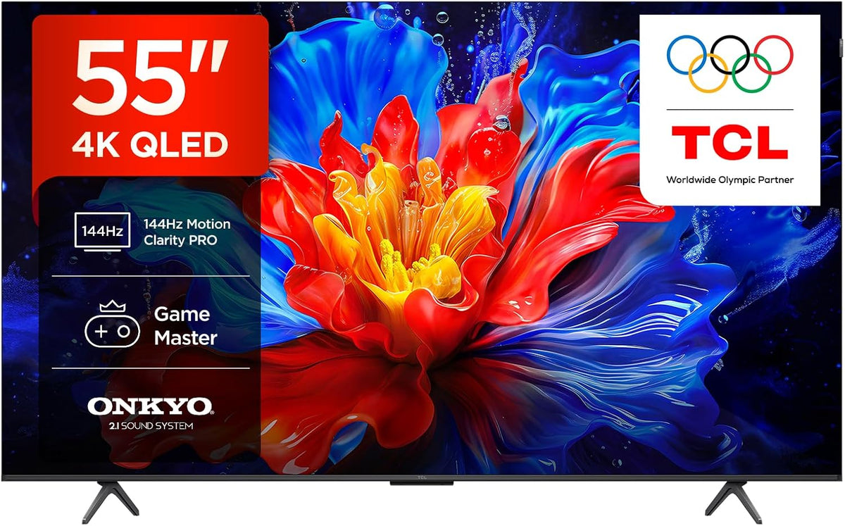 TCL Fernseher, 55 Zoll, Schwarz, 55P8K QLED 4K HDR UHD, Smart Google TV (Dolby Vision & Atmos, 144Hz Motion Clarity Pro