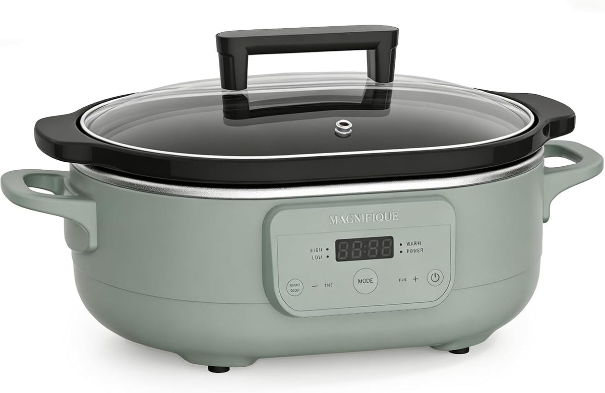 INDY VAC Schongarer, 4,5 Liter, Schwarz, MAGNIFIQUE Programmierbarer Slow Cooker, herausnehmbar und antihaftbeschichtet