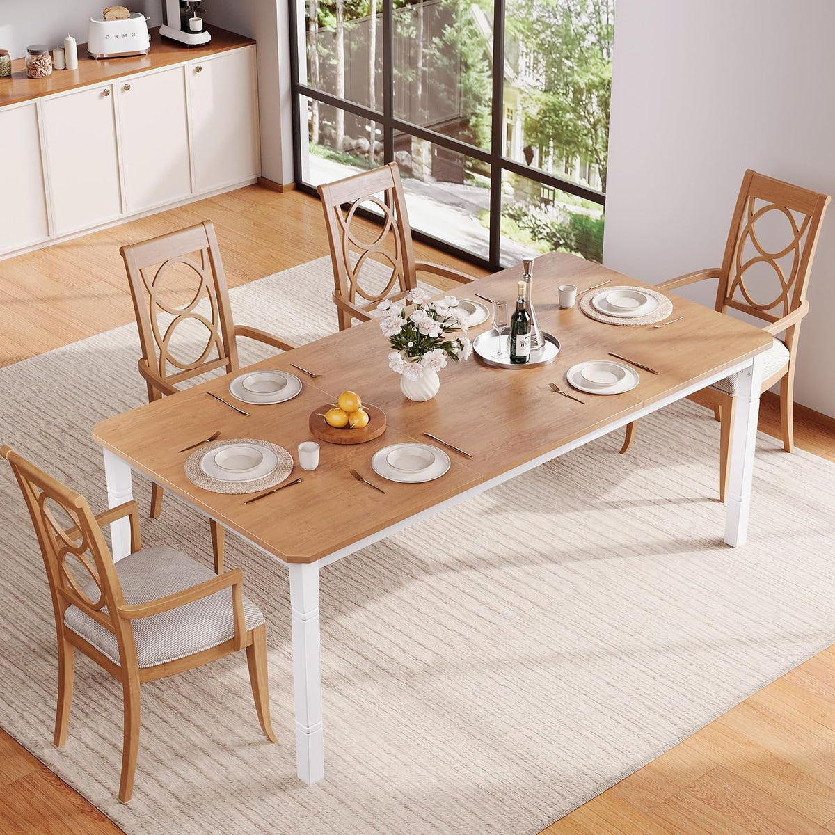 GarveeMore Esstisch, 150x90x75 cm, Holz/Weiß, Küchentisch Für 4-6 Personen, Rechteckiger Esszimmertisch Aus Holz Mit Robustem