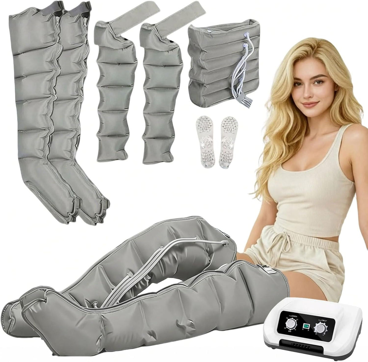 ZHNANDAMAI Fußmassagegeräte, Schwarz, Lymphdrainage Gerät Beine, Beinmassagegerät 6 Luftkammern, Füße, Arme und Taille Zuhause