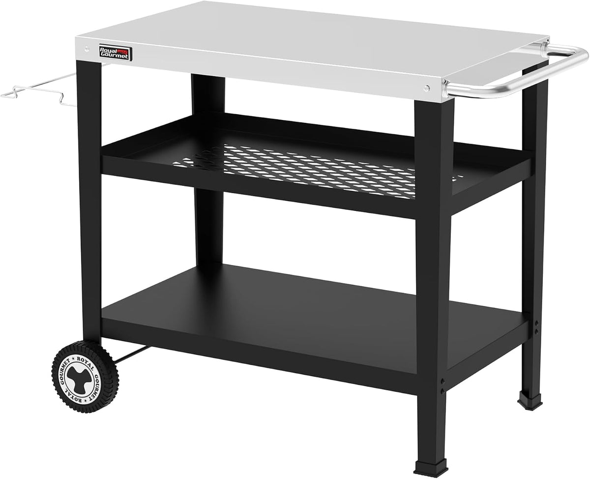 Royal Gourmet Beistelltisch, 117 (mit Seitenmüllsackhalter) x 59 x 81 cm (L x B x H), Stahl, Edelstahl (Tischplatte), Silber