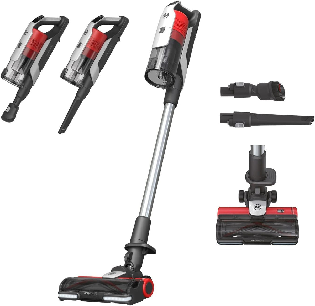 Hoover Staubsauger, 120 m, Schwarz/Silber/Rot, Akku- HF9 Home I Bis zu ² mit nur Einer Akkuladung I